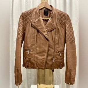 BERSHKA biker jacket tan small